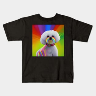 Bichon Frise Dog Rainbow Painting Kids T-Shirt